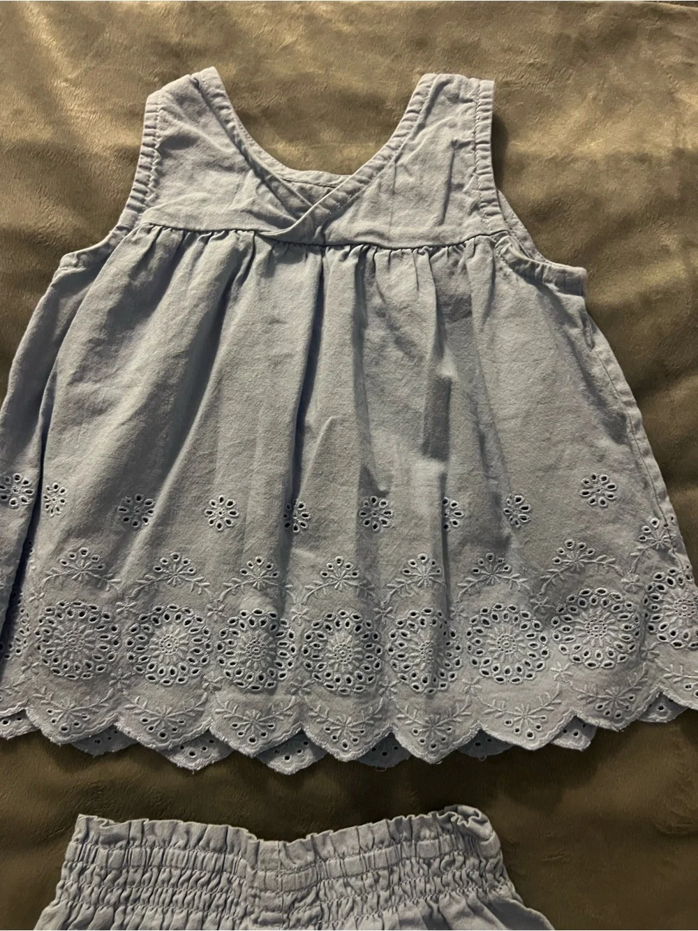 Hanna Andersson Pale Blue Eyelet Scallop Wide-Leg Set